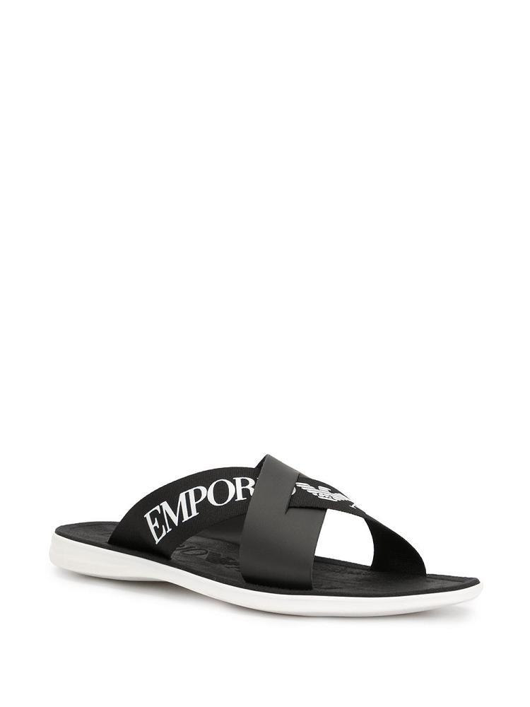 Sandalias Armani Emporio Cross Over Logo Correa Hombre Negras | WXW68SJK