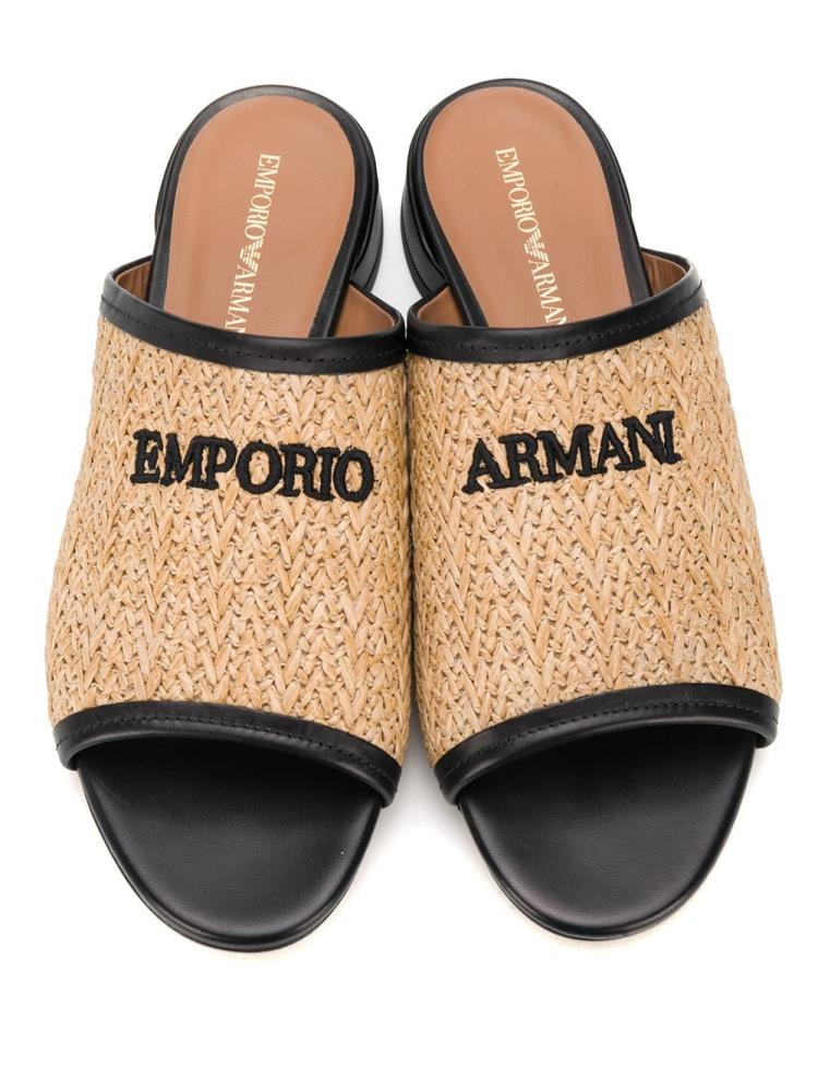 Sandalias Armani Emporio Embroidered Logo Mujer Beige | UI4RJTOY