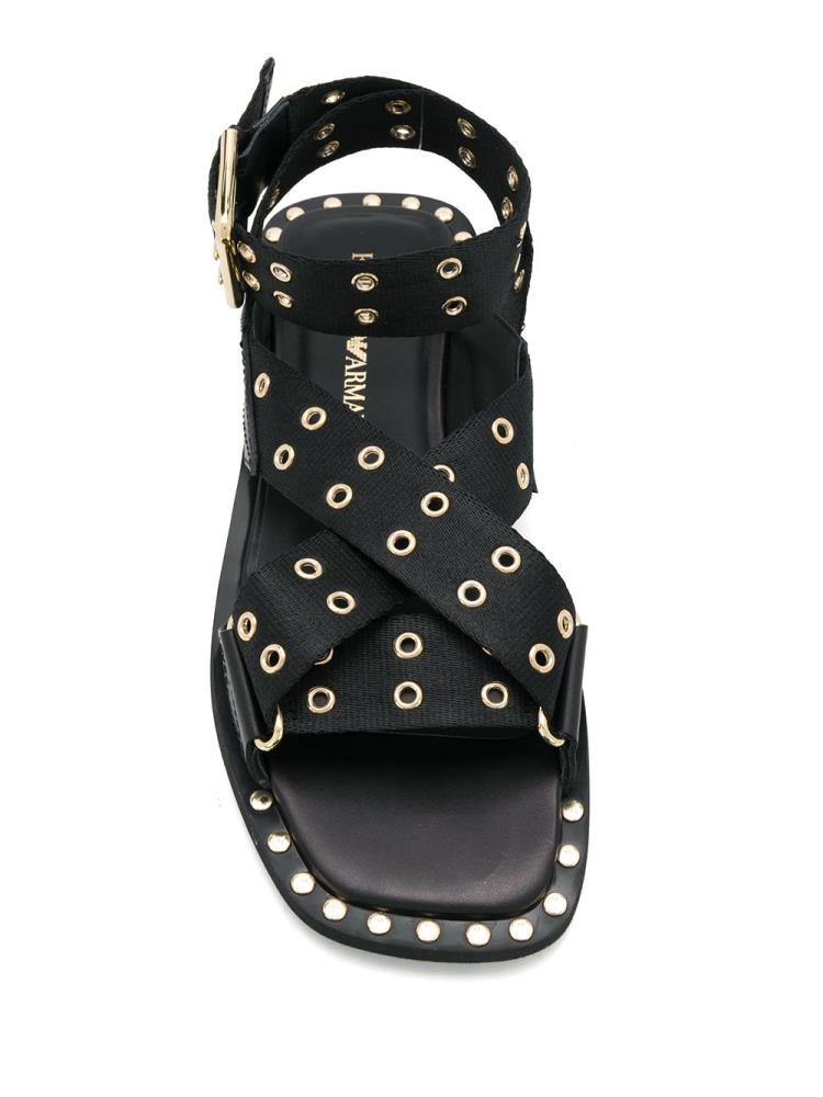 Sandalias Armani Emporio Eyelet Stud Correa Mujer Negras | 69QYV2TH