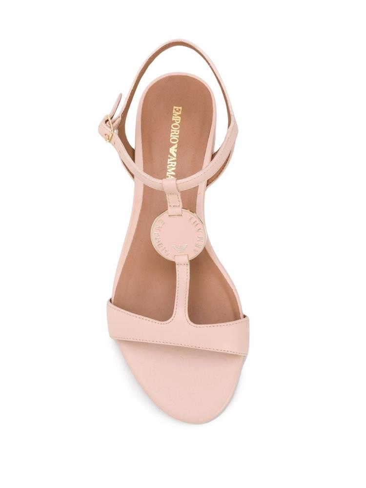 Sandalias Armani Emporio Low Heel Logo Mujer Beige | NV0B6V44