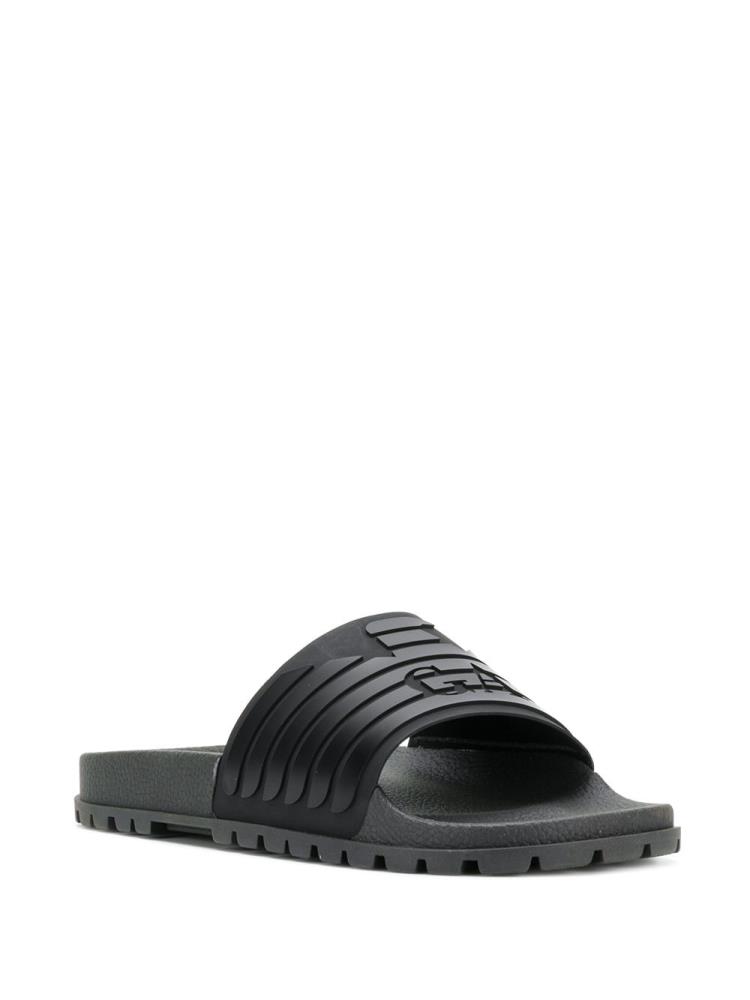 Sandalias de Diapositivas Armani Emporio Ribbed Logo Hombre Negras | 3ZU5ER3O