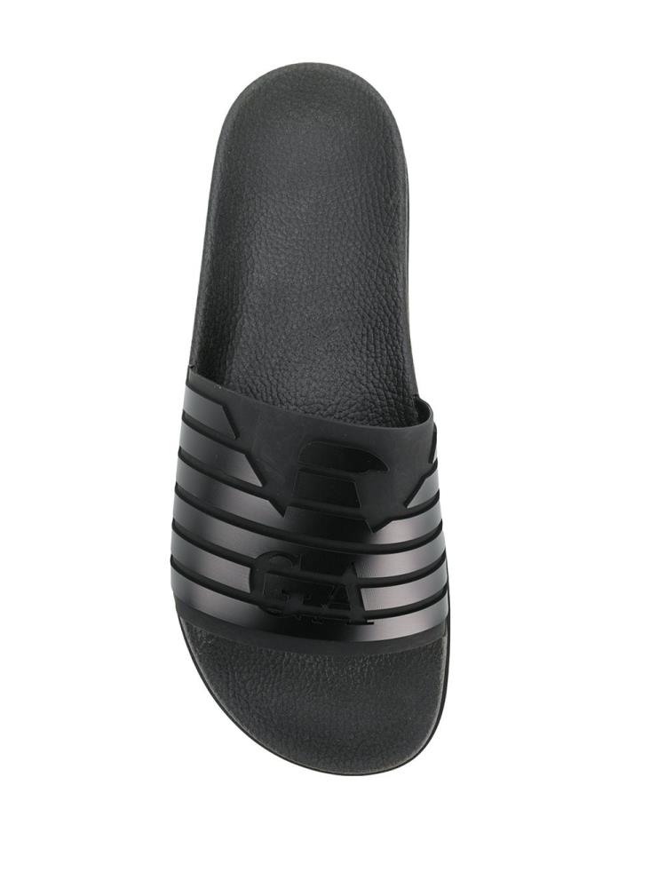 Sandalias de Diapositivas Armani Emporio Ribbed Logo Hombre Negras | 3ZU5ER3O