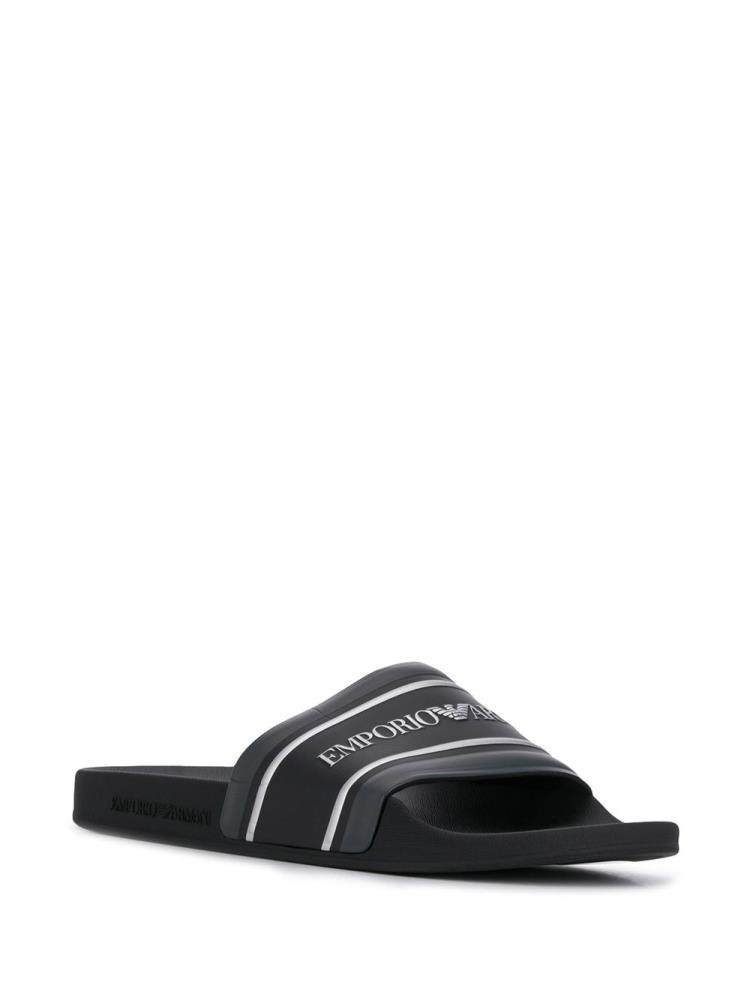 Sandalias de Diapositivas Armani Emporio Logo Print Planos Hombre Negras Azules | 9ASIV3IJ