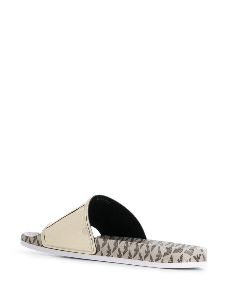 Sandalias de Diapositivas Armani Emporio Logo Print Metallic Mujer Doradas | POTDYA2O