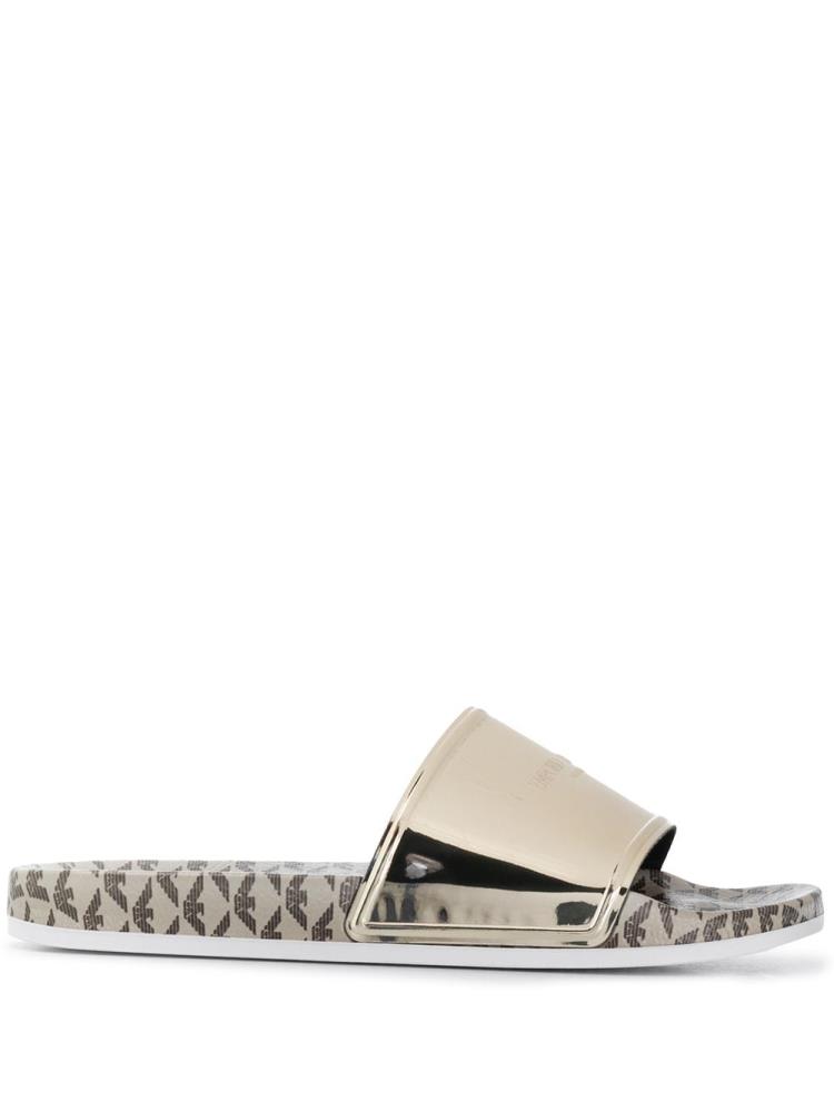 Sandalias de Diapositivas Armani Emporio Logo Print Metallic Mujer Doradas | POTDYA2O