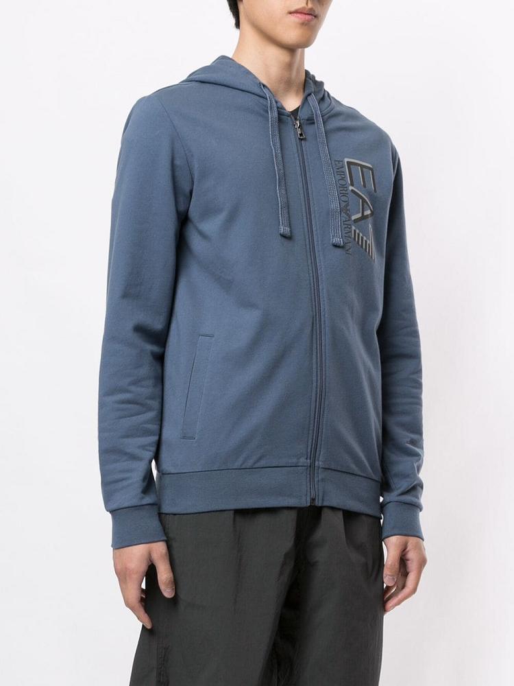 Sudadera Con Capucha Ea7 Emporio Ea7 Vertical Logo Zip Through Hombre Azules | 4XTJ0SF4