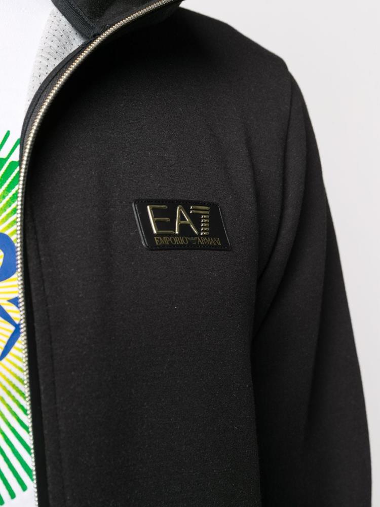 Sudadera Con Capucha Ea7 Emporio Armani Logo Print Zip Up Hombre Negras | 6BPACPHJ