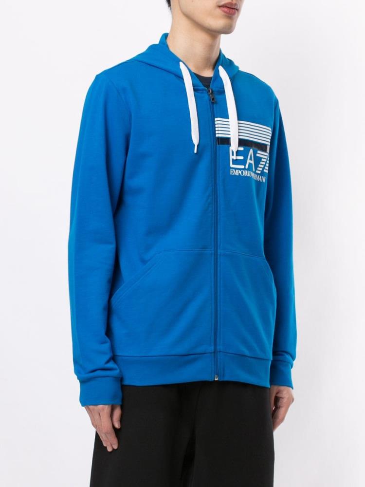 Sudadera Con Capucha Ea7 Emporio Armani Logo Print Zip Up Hombre Azules | JUEEZCMA