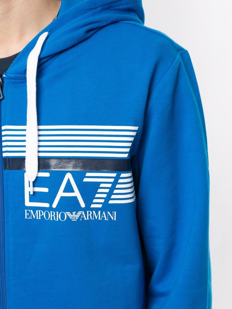 Sudadera Con Capucha Ea7 Emporio Armani Logo Print Zip Up Hombre Azules | JUEEZCMA