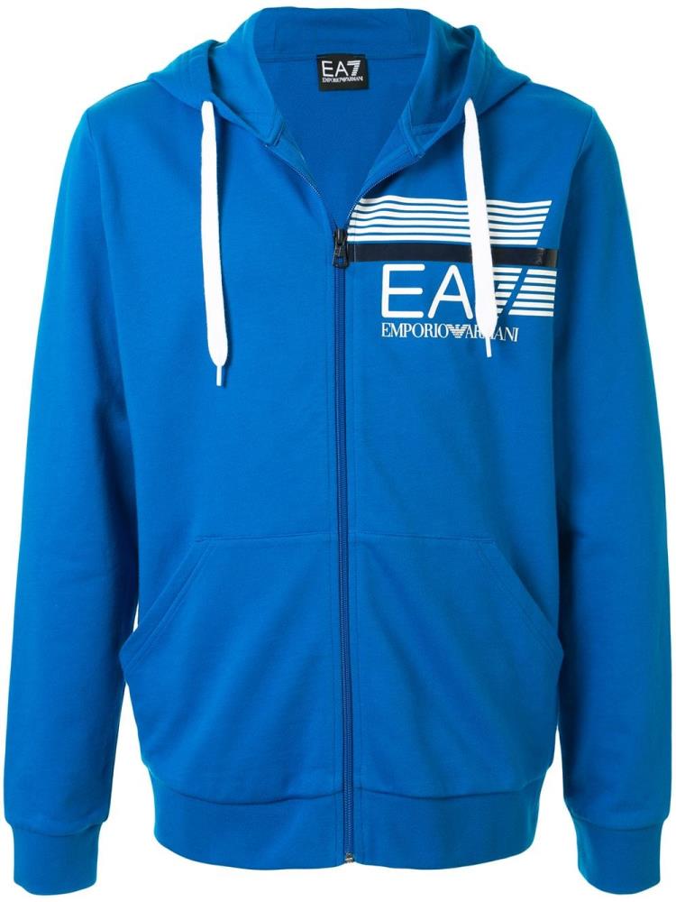 Sudadera Con Capucha Ea7 Emporio Armani Logo Print Zip Up Hombre Azules | JUEEZCMA