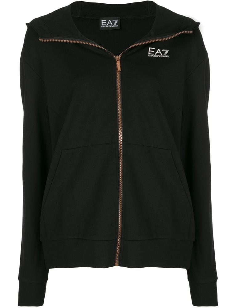 Sudadera Con Capucha Ea7 Emporio Armani Logo Print Zip Up Mujer Negras | PTAESZQY