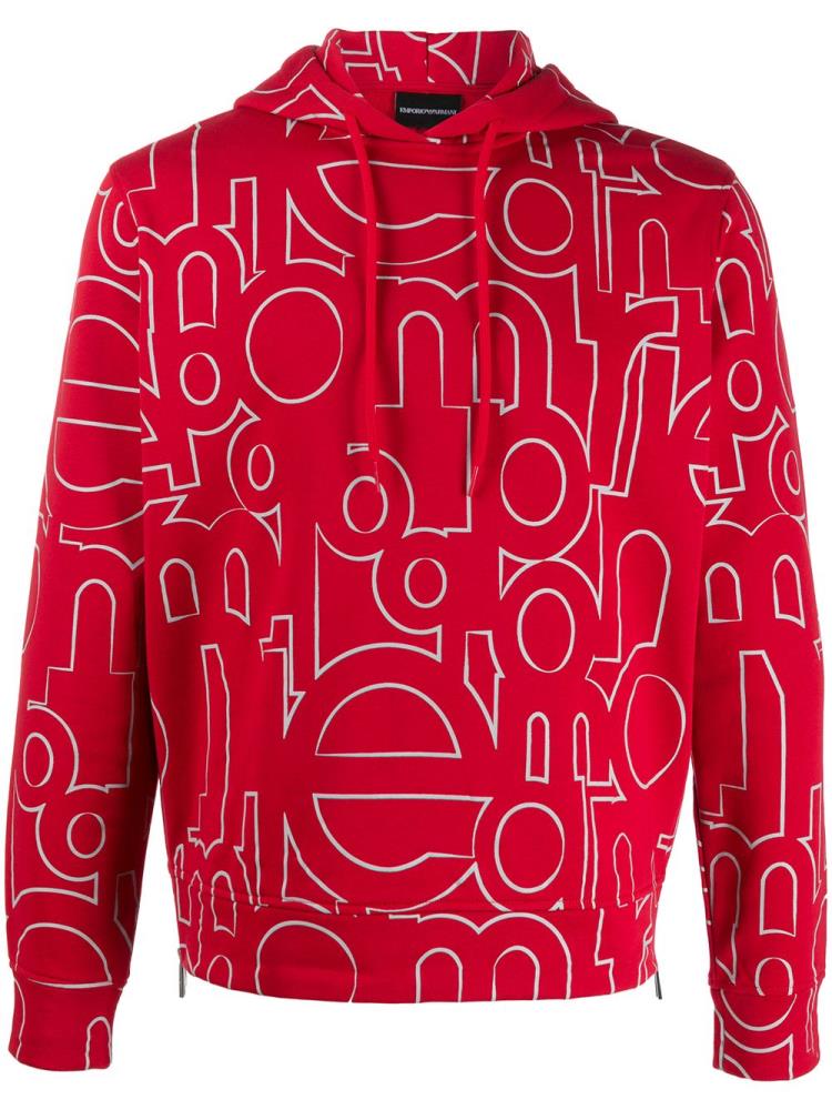 Sudadera Con Capucha Armani Emporio All Over Logo Hombre Rojas | 8L6UD0XQ