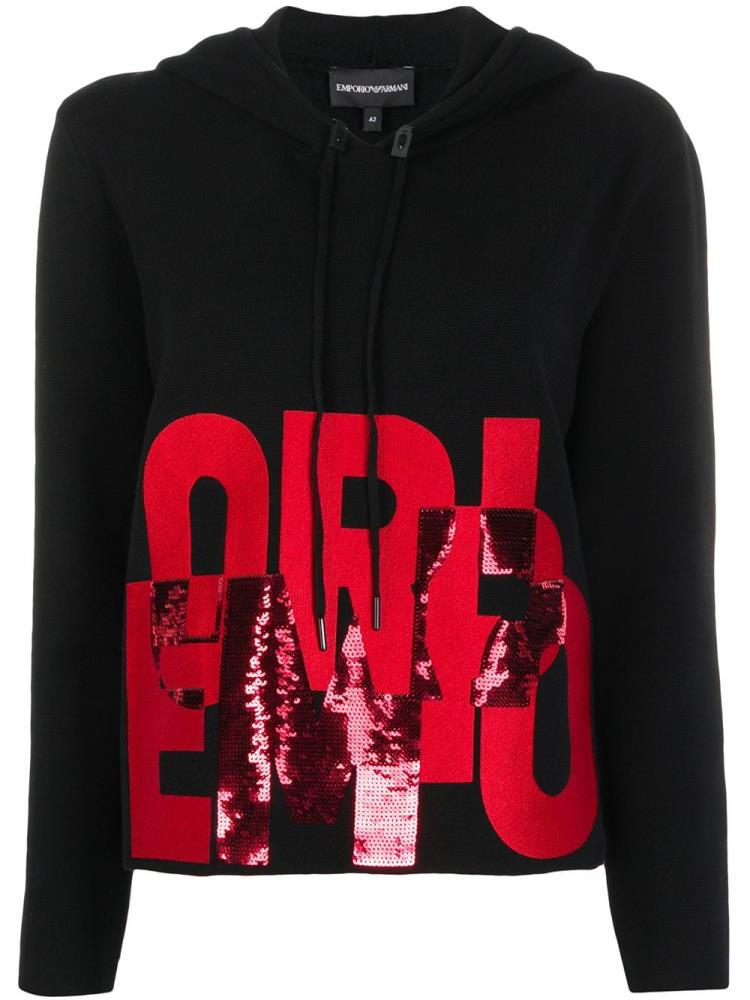 Sudadera Con Capucha Armani Emporio Sequin Logo Mujer Negras Rojas | JCNPALB5