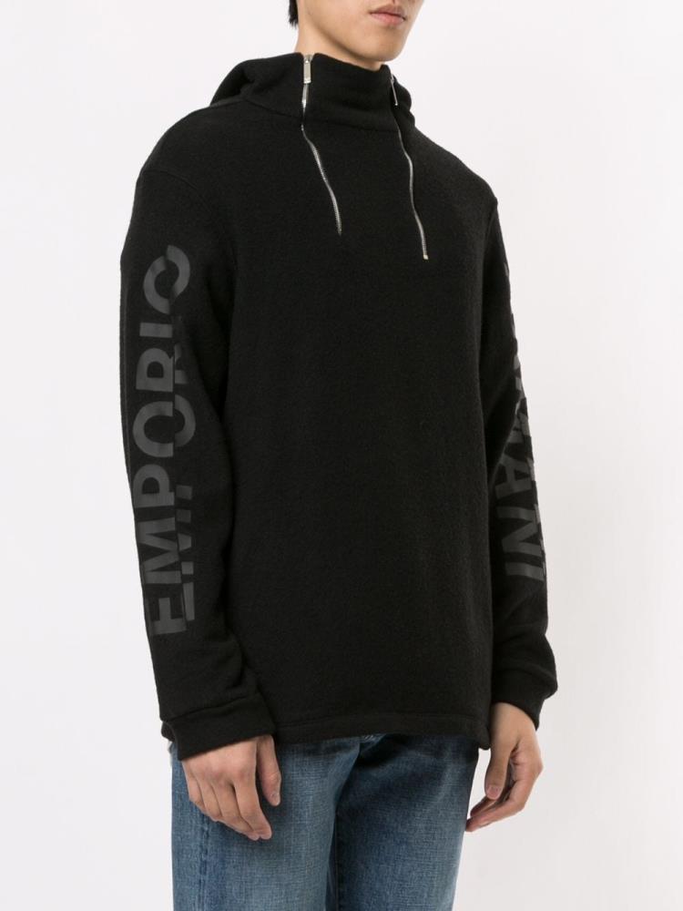 Sudadera Con Capucha Armani Emporio Asymmetric Zip Hombre Negras | K5E3DX5M