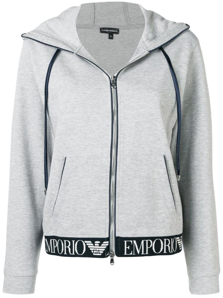 Sudadera Con Capucha Armani Emporio Zip Front Logo Waistband Mujer Gris | KKHHAL6D