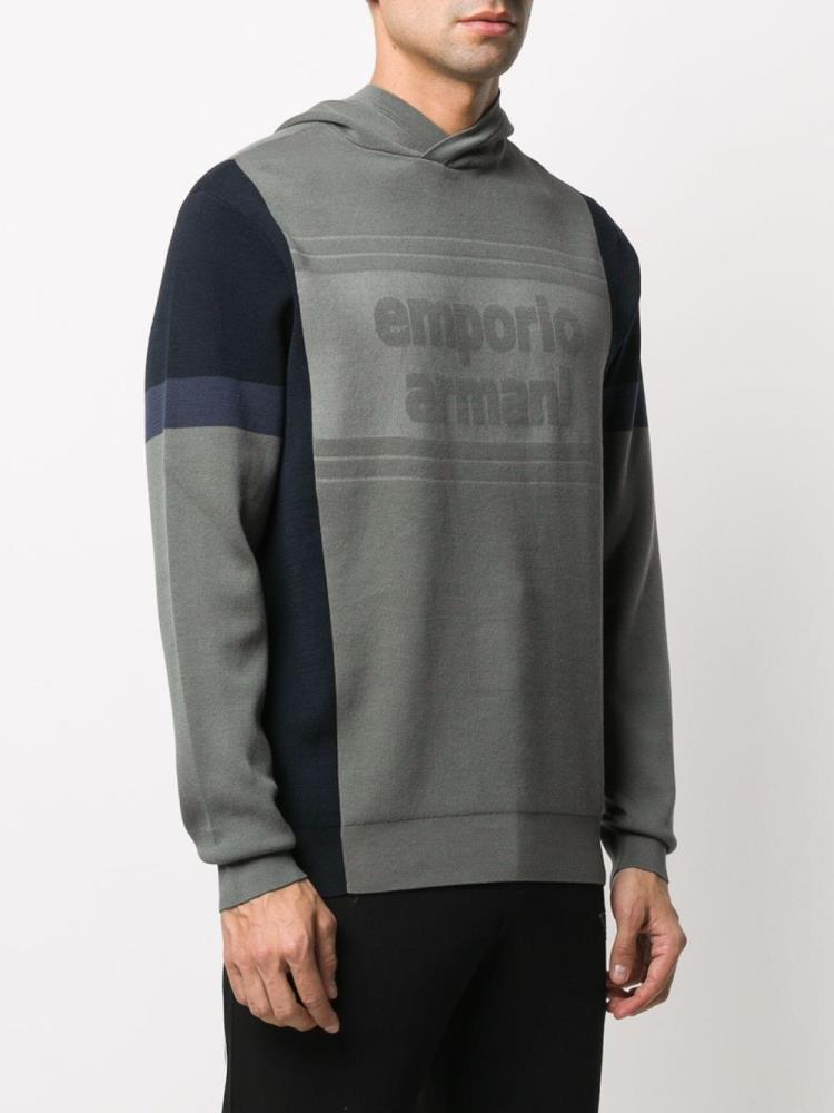 Sudadera Con Capucha Armani Emporio Two Tone Logo Hombre Gris | RXZVGR4Y