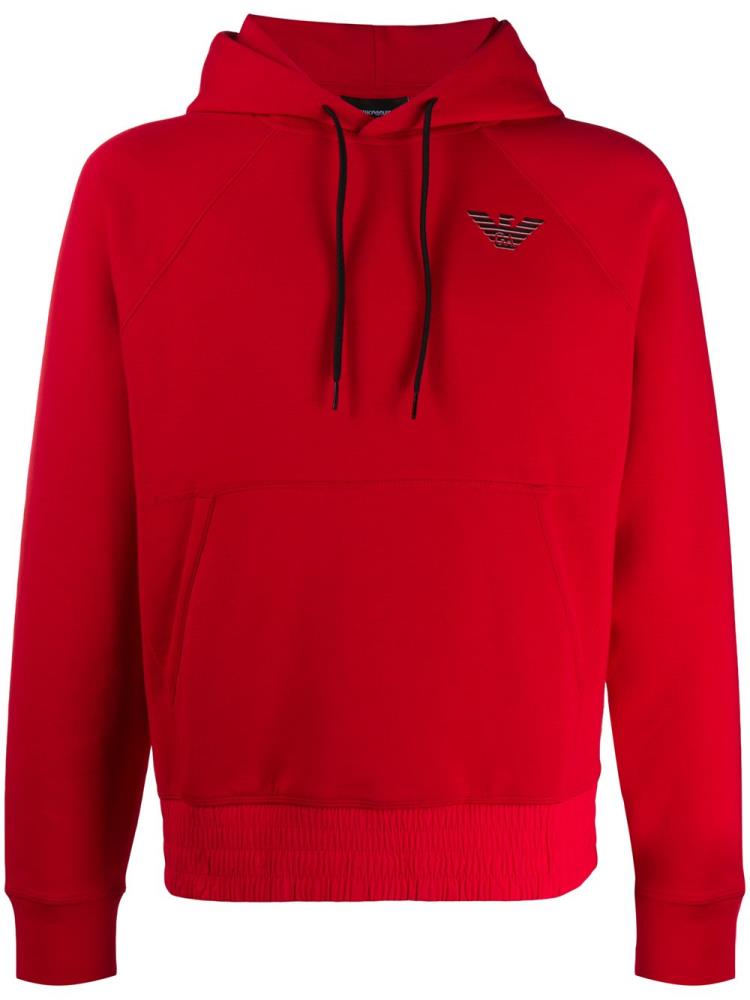 Sudadera Con Capucha Armani Emporio Logo Patch Hombre Rojas | YDSHI4KN