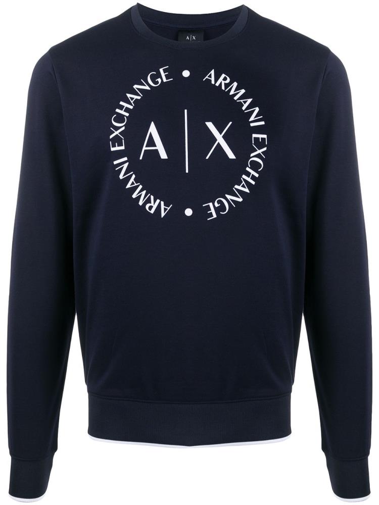 Sudaderas Armani Exchange Printed Logo Crest Hombre Azules | MJL3Q9OG