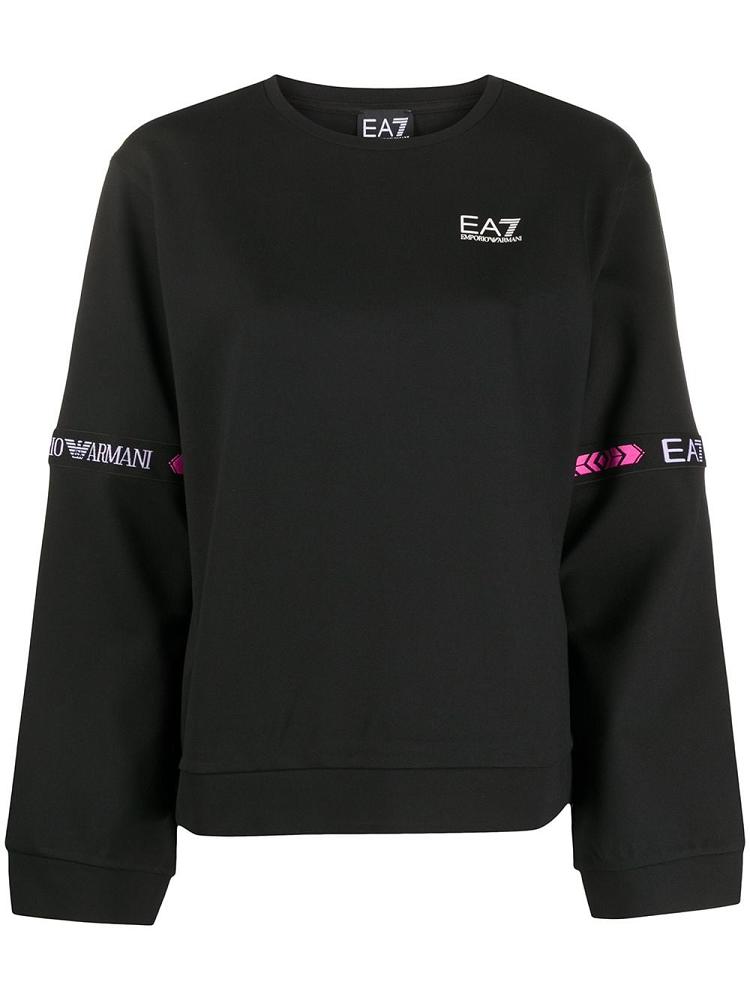 Sudaderas Ea7 Emporio Armani Logo Tape Oversized Fit Mujer Negras | TBP4Z9TM