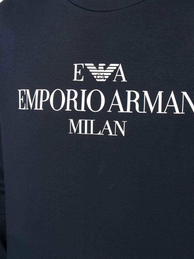 Sudaderas Armani Emporio Logo Print Crew Neck Hombre Azules | 18RTV9TK