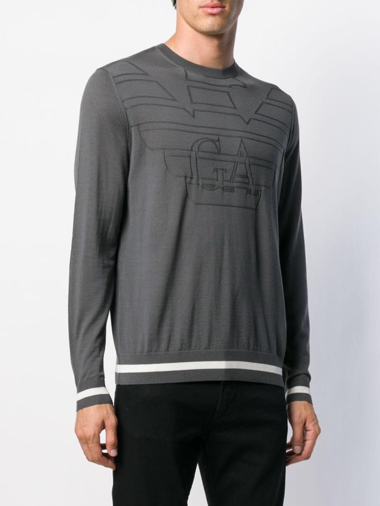 Suéteres Armani Emporio Logo Embroidered Hombre Gris | M6EDE5CK