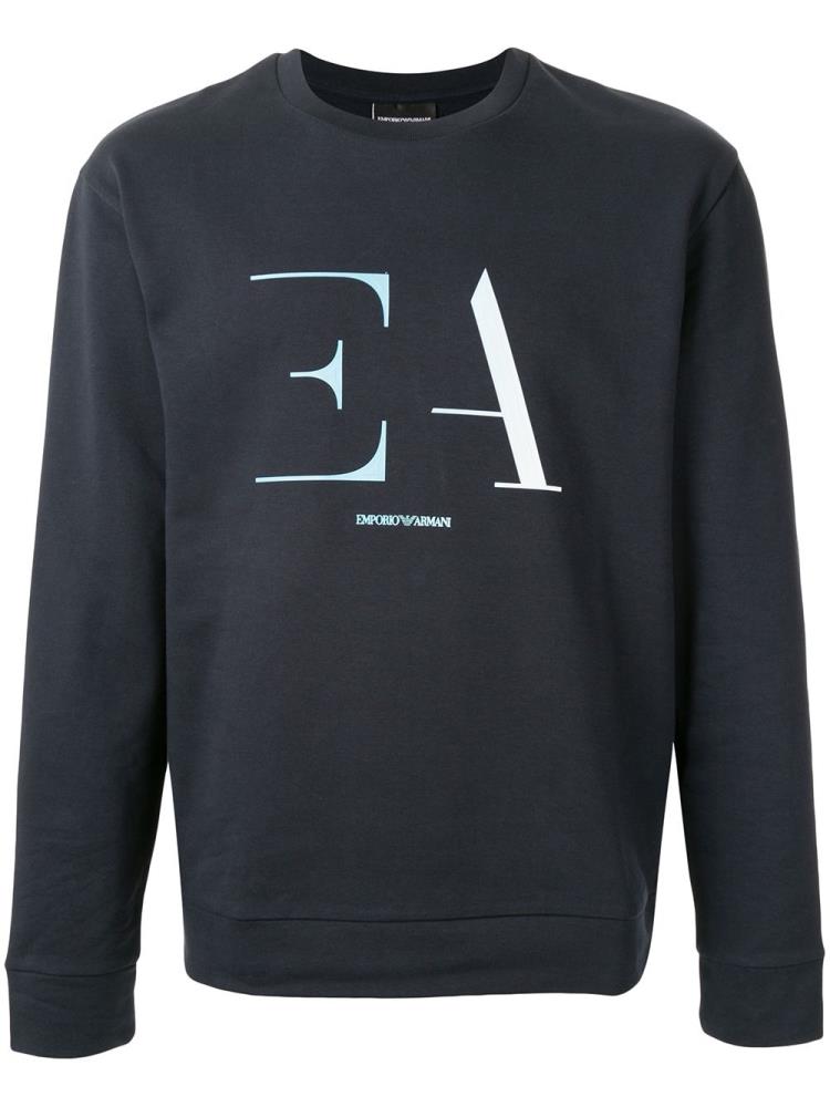 Suéteres Armani Emporio Long Sleeve Logo Print Hombre Azules | BGN55UQZ