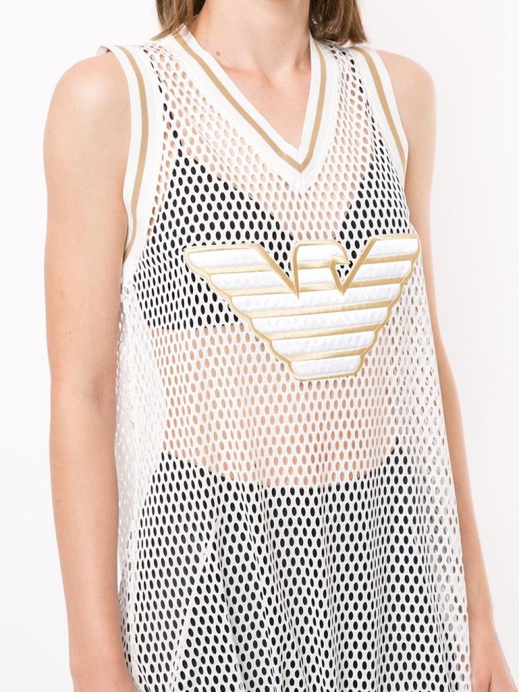 Tank Tops Armani Emporio Eagle Logo Mesh Mujer Blancas | ZX0NK1QX