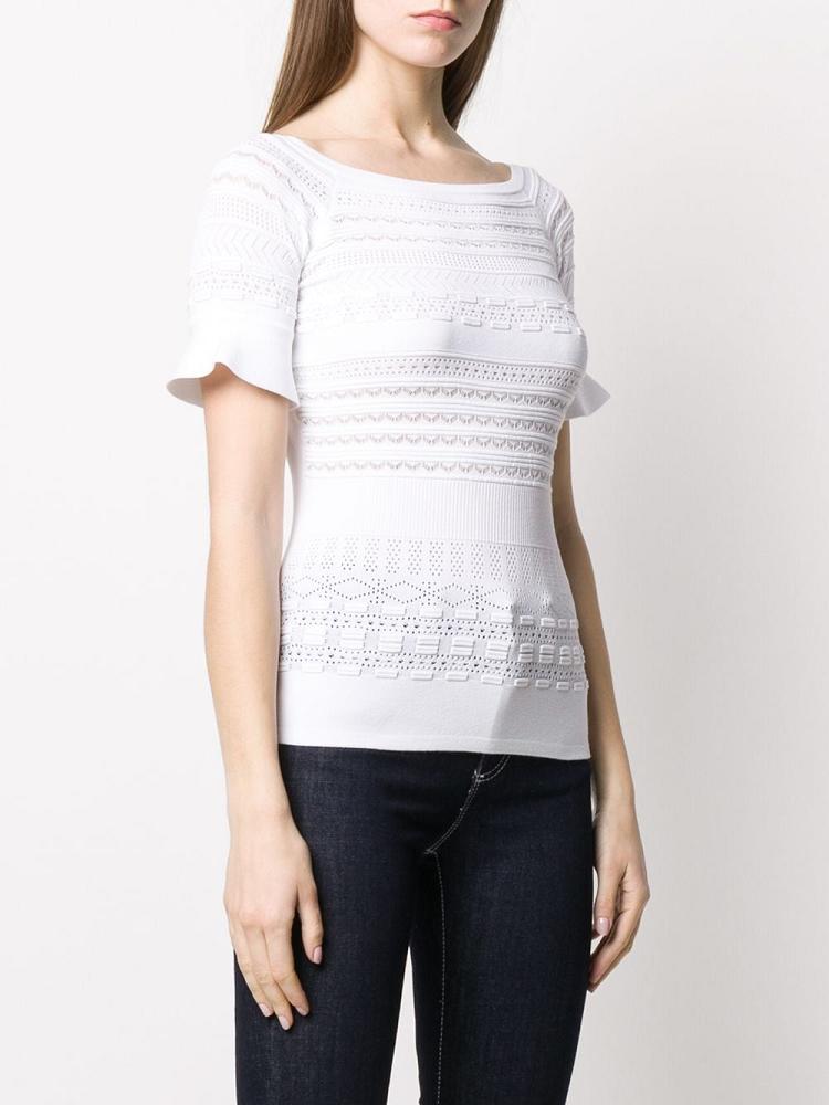 Tops Armani Emporio Pointelle Knit Ruffle Cuff R Mujer Blancas | 57HEAPEA