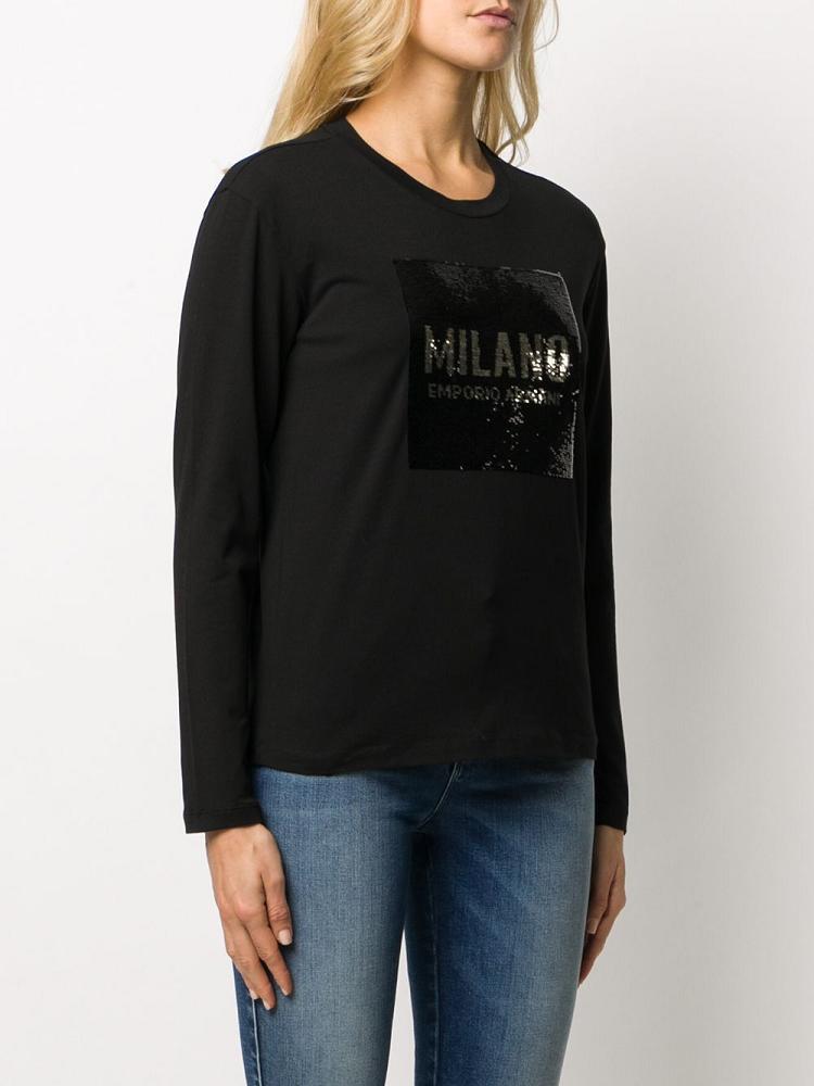 Tops Armani Emporio Sequinned Logo Mujer Negras | MN6HW1KI