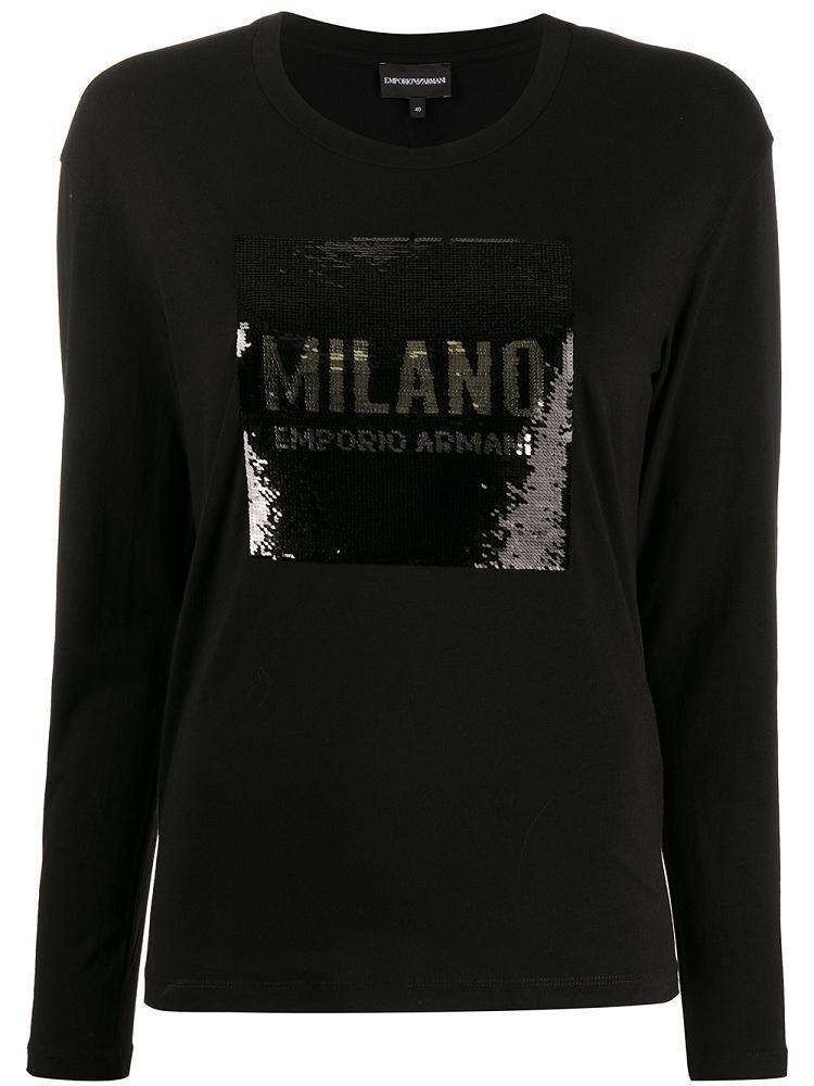 Tops Armani Emporio Sequinned Logo Mujer Negras | MN6HW1KI