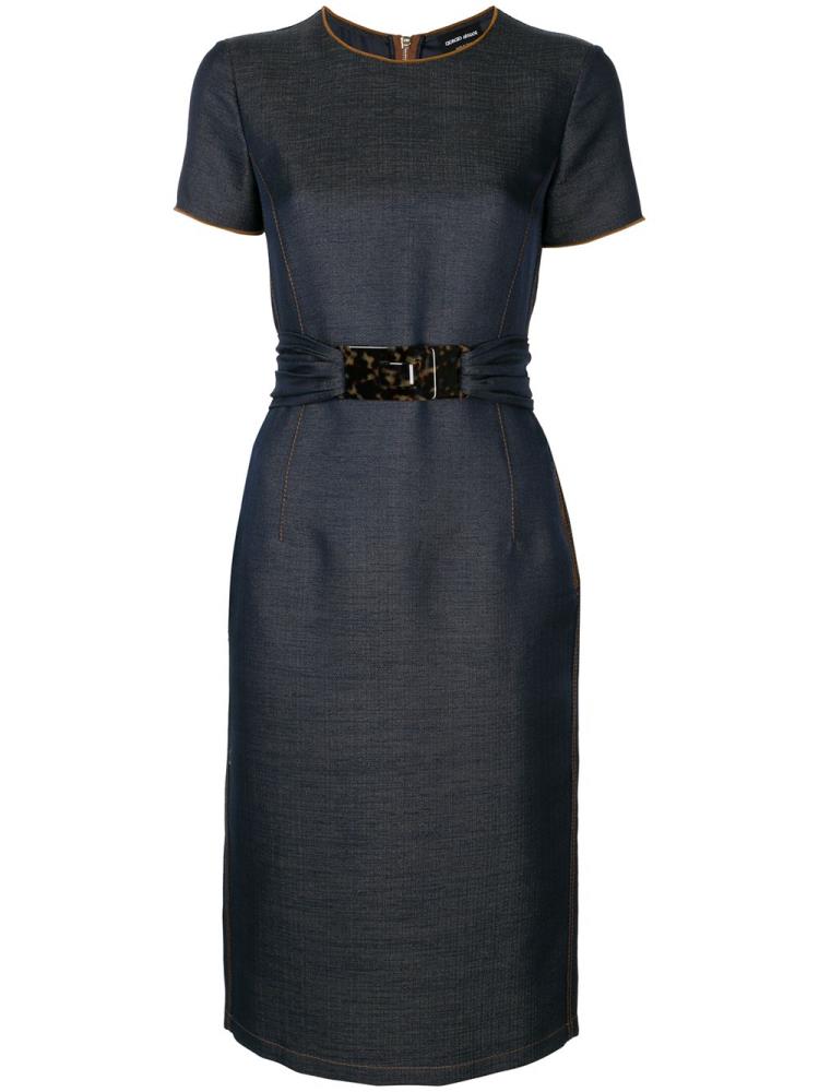 Vestido Giorgio Armani Belted Corta Sleeve Mujer Azules | 3AWS7H2U