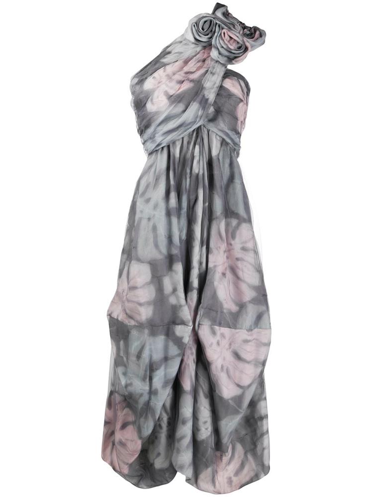 Vestido Giorgio Armani Foliage Print Pleated Mujer Gris Rosas | QYQNSVIO