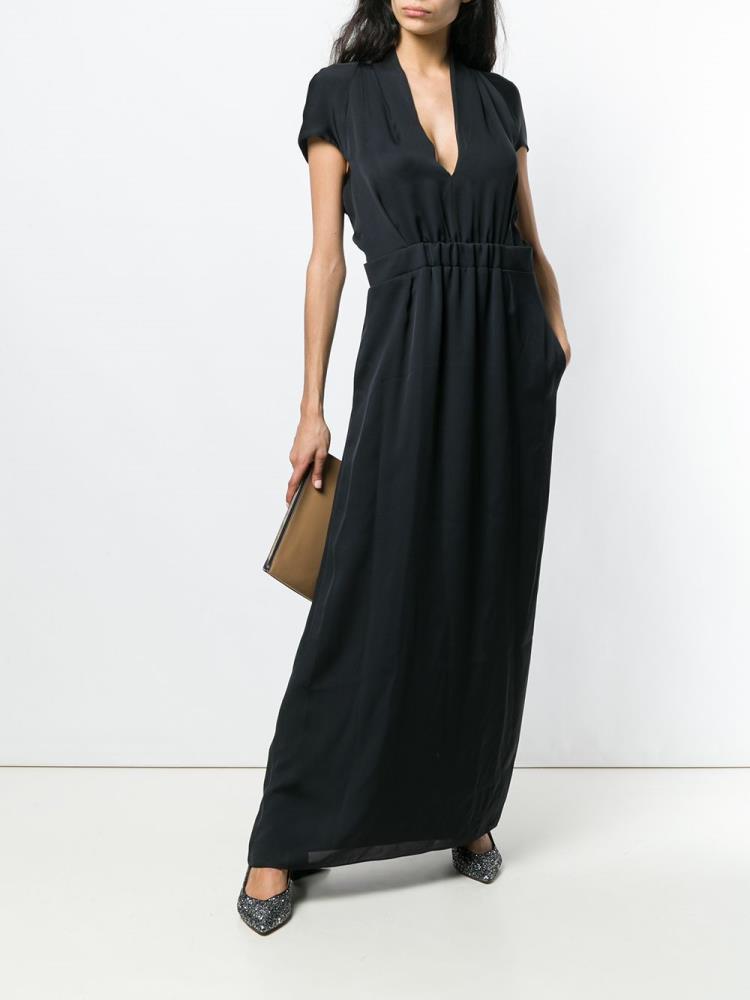 Vestido Giorgio Armani V Neck Draped Maxi Mujer Negras | GTSA75PJ