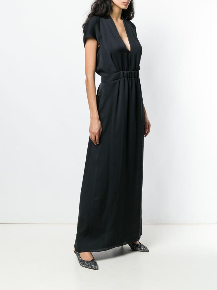 Vestido Giorgio Armani V Neck Draped Maxi Mujer Negras | GTSA75PJ