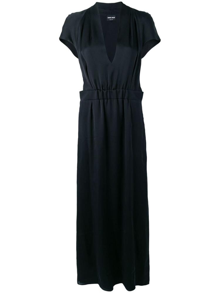 Vestido Giorgio Armani V Neck Draped Maxi Mujer Negras | GTSA75PJ