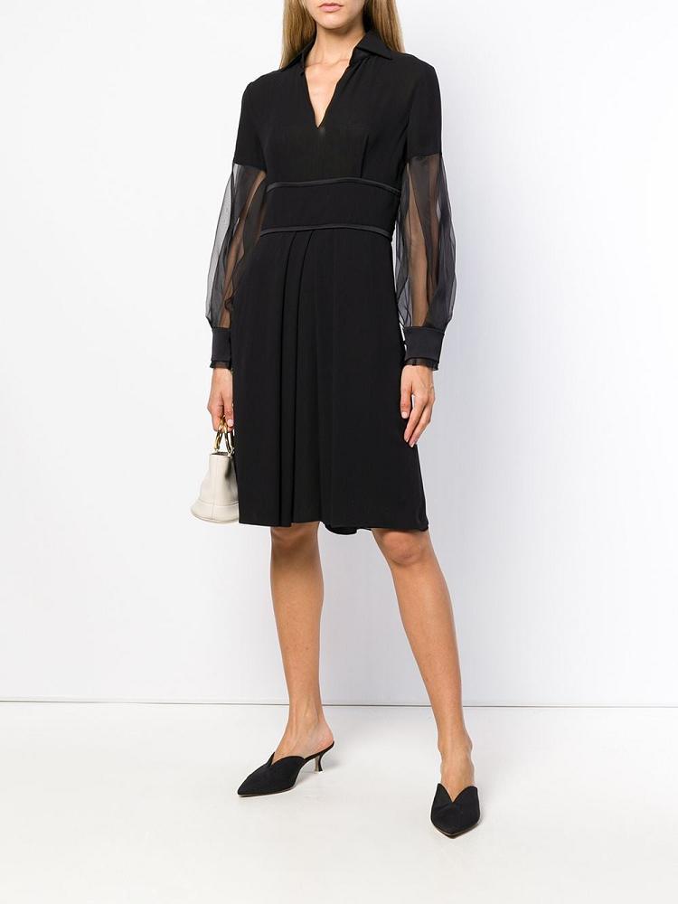 Vestido Giorgio Armani V Neck Sheer Sleeves Mujer Negras | JYI4HYG9