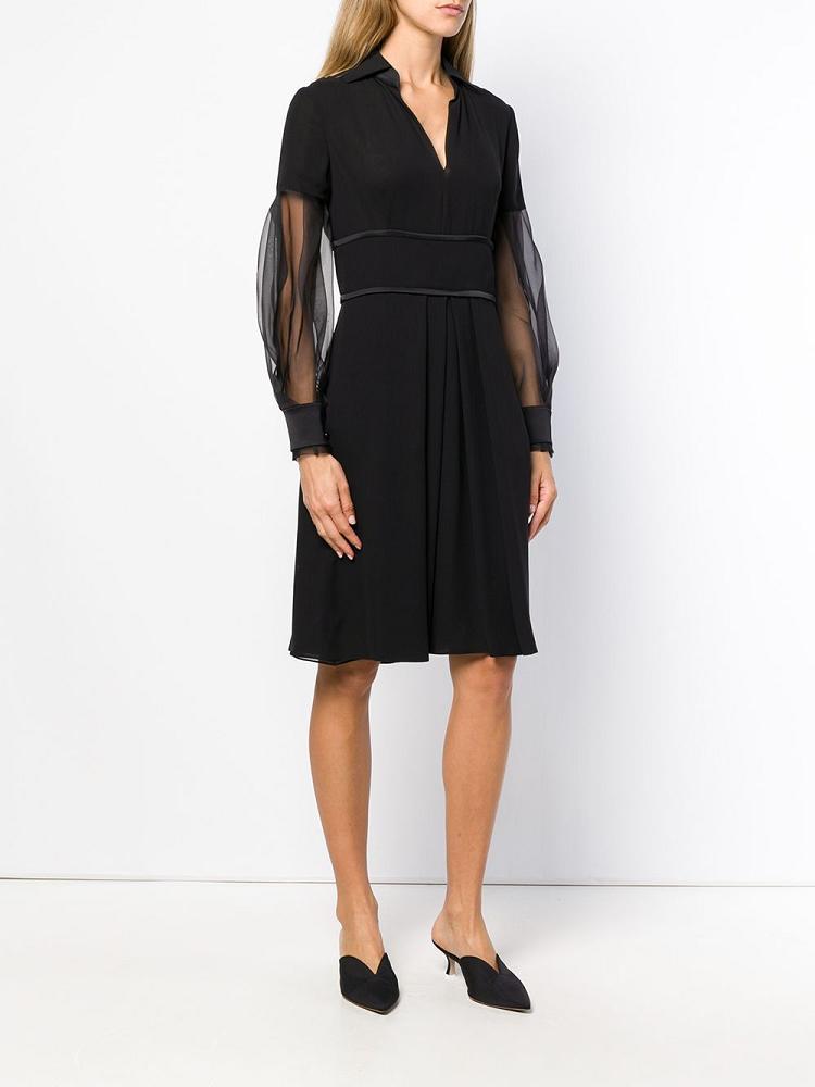 Vestido Giorgio Armani V Neck Sheer Sleeves Mujer Negras | JYI4HYG9