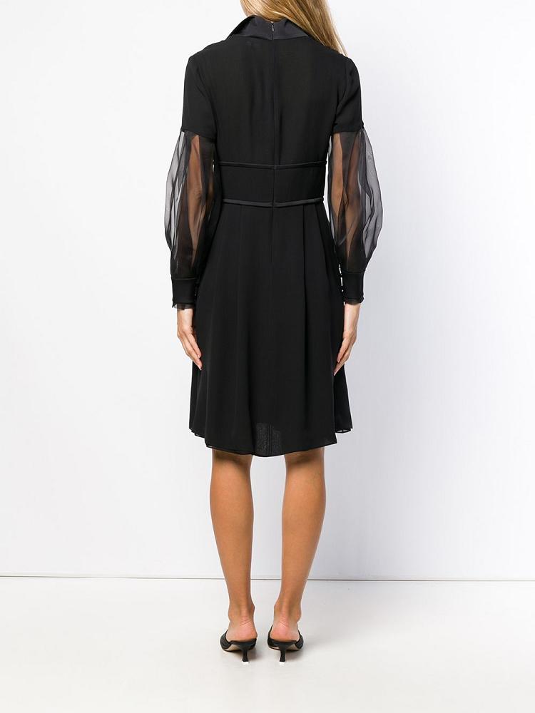 Vestido Giorgio Armani V Neck Sheer Sleeves Mujer Negras | JYI4HYG9