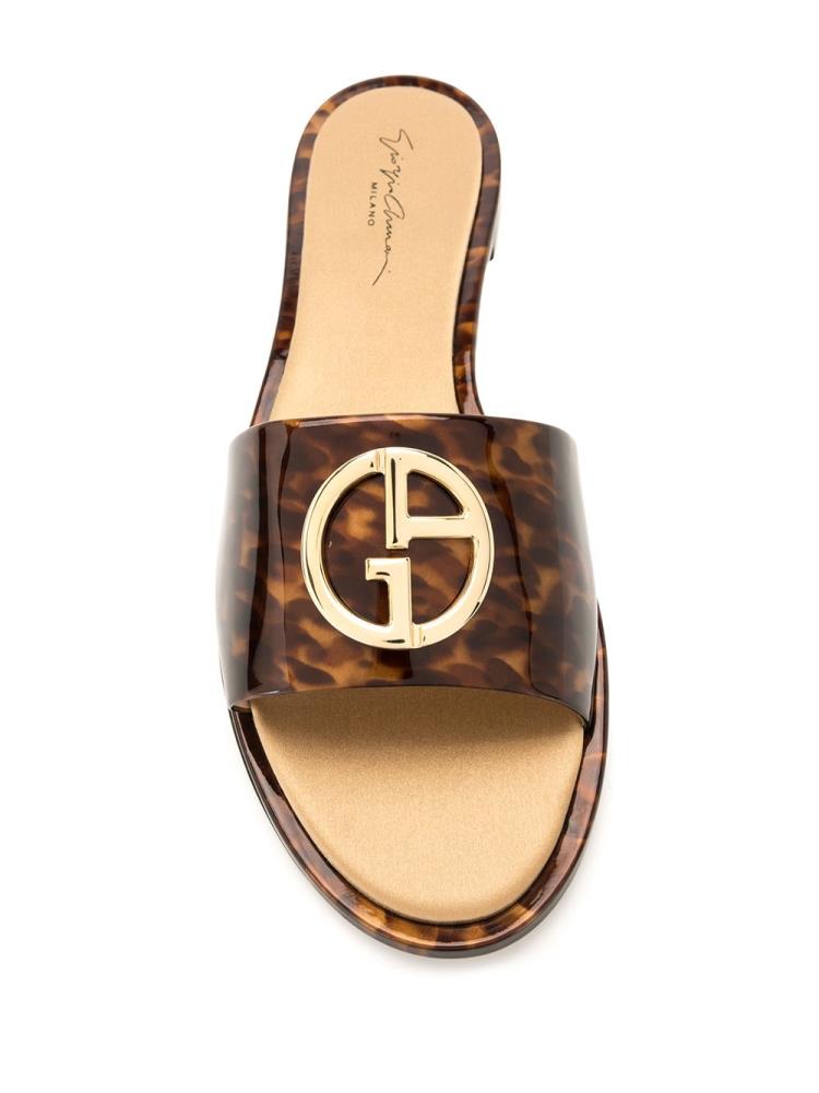 Zapatos Giorgio Armani Logo Plaque Planos Mules Mujer Marrones | B807NXAW